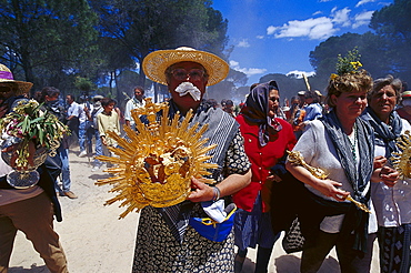 Pilgrims carrying liturgical items on their way, Andalusia, Spain