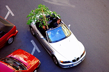 High angle view at a couple in a cabrio, Berlin, Germany, Europe