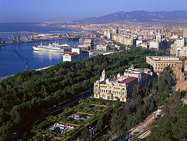 View at city hall of the town of Malaga, Costa del Sol, Andalusia, Spain, Europe