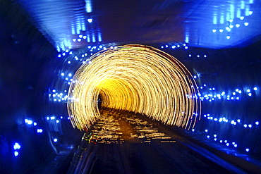 Interior view of the tunnel between Bund and Pudong, Shanghai, China, Asia