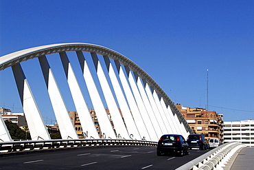 Modern bridge under blue sky, Valencia, Spain, Europe