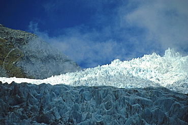 View of Franz Joseph Glacier, Terminal face of Glacier, Southern Alps, South Island, New Zealand, Oceania