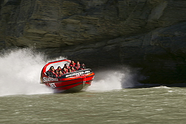 People in a Jetboat on Shotover River, Queenstown, Central Otago, South Island, New Zealand, Oceania