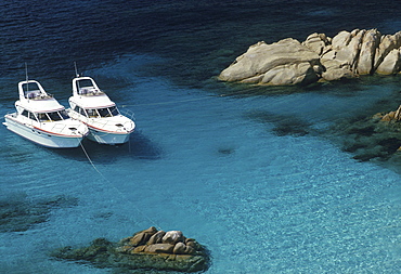 Yachts off Caprera island, Sardinia, Italy, Europe