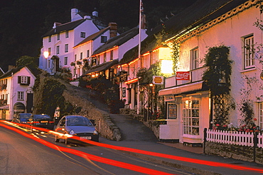 Houses at the town of Lynmouth in the evening, Devon, England, Great Britain, Europe