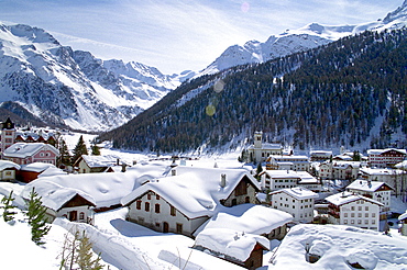 Snow covered roofs, Sulden, South Tyrol, Italy, Europe