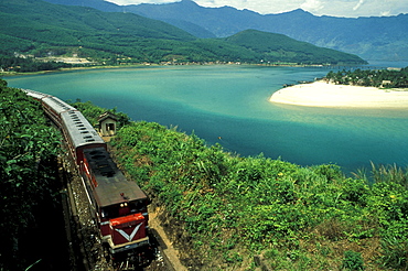 Train at coast area, Vietnam, Asia