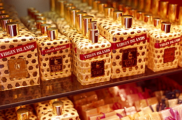 Close up of flacons in a shop, Charlotte Amalie, St.Thomas, Jamaica, Caribbean, America