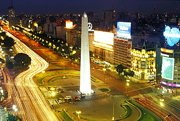 View at Avenida 9 de Julio street and obelisk at night, Buenos Aires, Argentina, South America, America