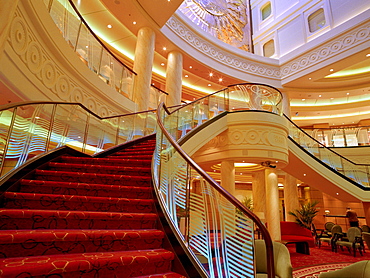 Staircase to grand lobby on deck 3, Queen Mary 2