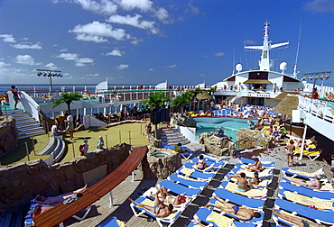 People on the sun deck, cruise ship AIDA, Caribbean, America