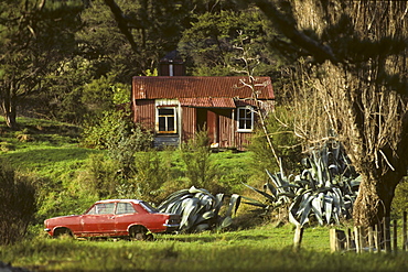 Typical holiday weekend shack in the country, East Cape, North Island, New Zealand, Oceania