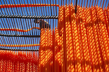 Drying of sari cloth, Sari Production, Pali, Rajasthan, India