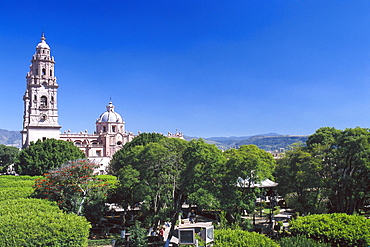 Cathedral under blue sky, Morelia, Michoacan, Mexico, America