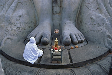 Feets of the 17m huge Sri Gometeswara Statue, Jain Saint, Sravanabelagola, Karnataka, India