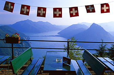 Biergarten, Monte BrÃˆ, Lago di Lugano, Tessin Switzerland