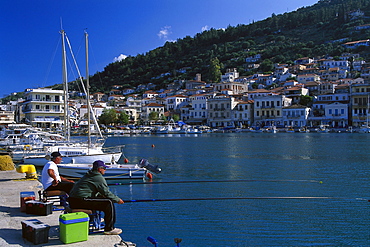 Fishermen in Gytheio Harbour, Laconia, Peloponnese, Greece