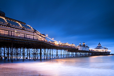 Eastbourne pier at night, East Sussex, England, Europe