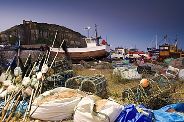 Fishing boats on the beach in Hastings, East Sussex, England, Europe