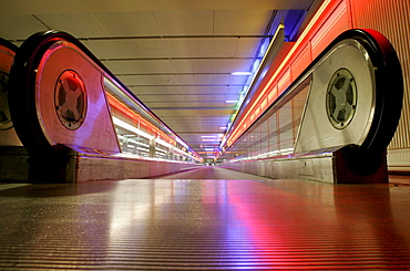 Illuminated moving floor at terminal of the airport, Munich, Bavaria, Germany, Europe