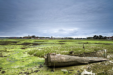 Abandoned boat wreck near Bosham, West Sussex, England, Europe