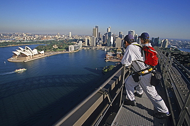 View from Sydney Harbour Bridge, Bridgeclimb is an official tour to the top of the single-arch bridge above the spectacular Sydney Harbour, Circular Quay, Opera House, Harbour Bridge, Sydney, Sydney Harbour, New South Wales, Australia