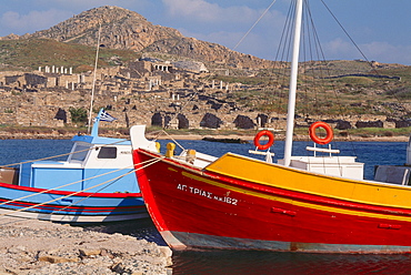 View to old Trading Town, Kynthos Hills, Delos, Cyclades, Greece