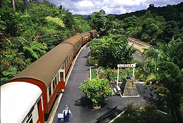 Nostalgic train at a station, Kuranda, Queensland Australia