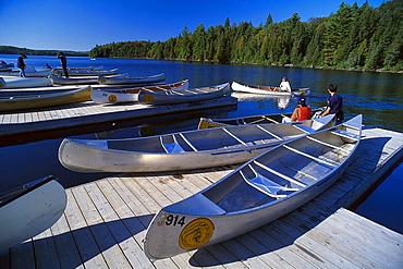 Landing stage for canoes, Canoe Lake, Algonquin Provincial Park, Ontario, Canada, North America, America