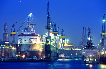 Europe, Germany, Hamburg, Blohm & Voss shipyard and dry-dock