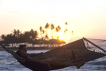 Sunset Hammock Relaxation, The Fairmont Orchid Hotel, Kohala Coast, Big Island Hawaii, Hawaii, USA