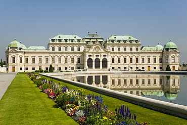 View over the palace ground's water basin at Belvedere Palace, Vienna, Austria