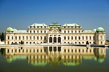 View over the palace ground's water basin at Belvedere Palace, Vienna, Austria