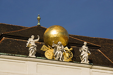 Sculptures on roof of Nationalbibliothek national library, Josefsplatz, Alte Hofburg, Vienna, Austria