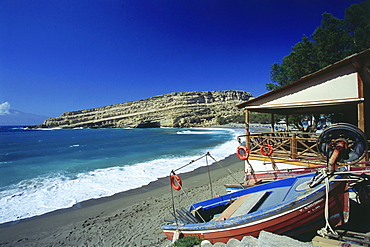 Boat and beach, Matala, Crete, Greece