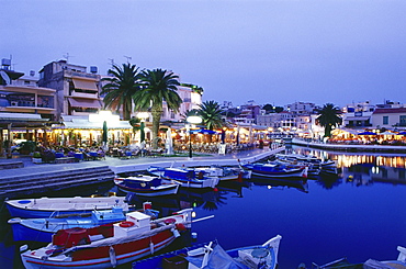 Restaurants at Voulismeni Lake, Â¡gios Nikolaos, Crete, Greece