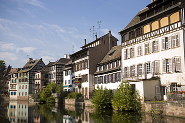 View over the Ill to La Petit France, View over the river Ill to different timbered houses of La Petite France Little France, Strasbourg, Alsace, France