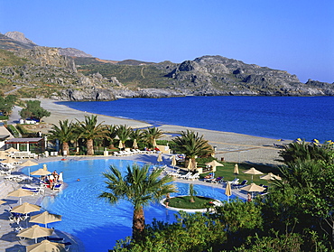 Pool and beach, Damnioni near Plakias, Crete, Greece