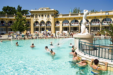 People in thermal bath, People relaxing in thermal bath of Szechenyi-Baths, Pest, Budapest, Hungary