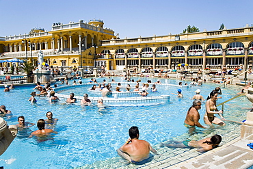 People in thermal bath, People relaxing in thermal bath of Szechenyi-Baths, Pest, Budapest, Hungary