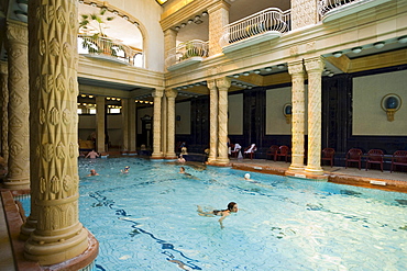 Inside the Gellert Baths, People swimming in the Gellert Baths, Buda, Budapest, Hungary