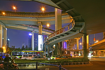 Gaojia motorway, Gaojia, elevated highway system, bridge, im Zentrum von Shanghai, Expressway, puzzle of concrete tracks