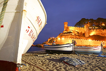 Costa Brava, Fishing Boats on the Beach, Tossa de Mar, Upper Town, Costa Brava, Catalonia Spain