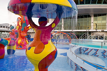 Colorful Water Fountains in H2O Zone Pool Area on Deck 11, Freedom of the Seas Cruise Ship, Royal Caribbean International Cruise Line