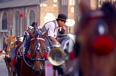 Carriages on Market Square in Cracow, Poland