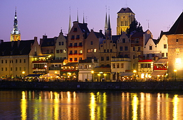 Old Town - Dlugie Pobrzeze in the evening, with Gothic gates (15th century), Gdansk, Danzig, Poland