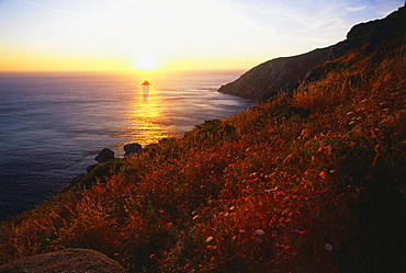 Sunset at Cabo Finisterre, Province La Coruna, Galicia, Spain