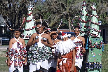 Christmas costumes made from recycled cans, Jingle Bells Fun Run, Avarua, Rarotonga, Cook Islands