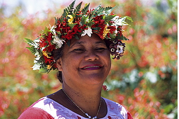 Polynesian Woman with Flower Headdress, Raiatea, French Polynesia