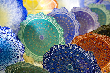 Colorful Enamelled Copperware Plates, The Royal Bazaar, Esfahan, Iran